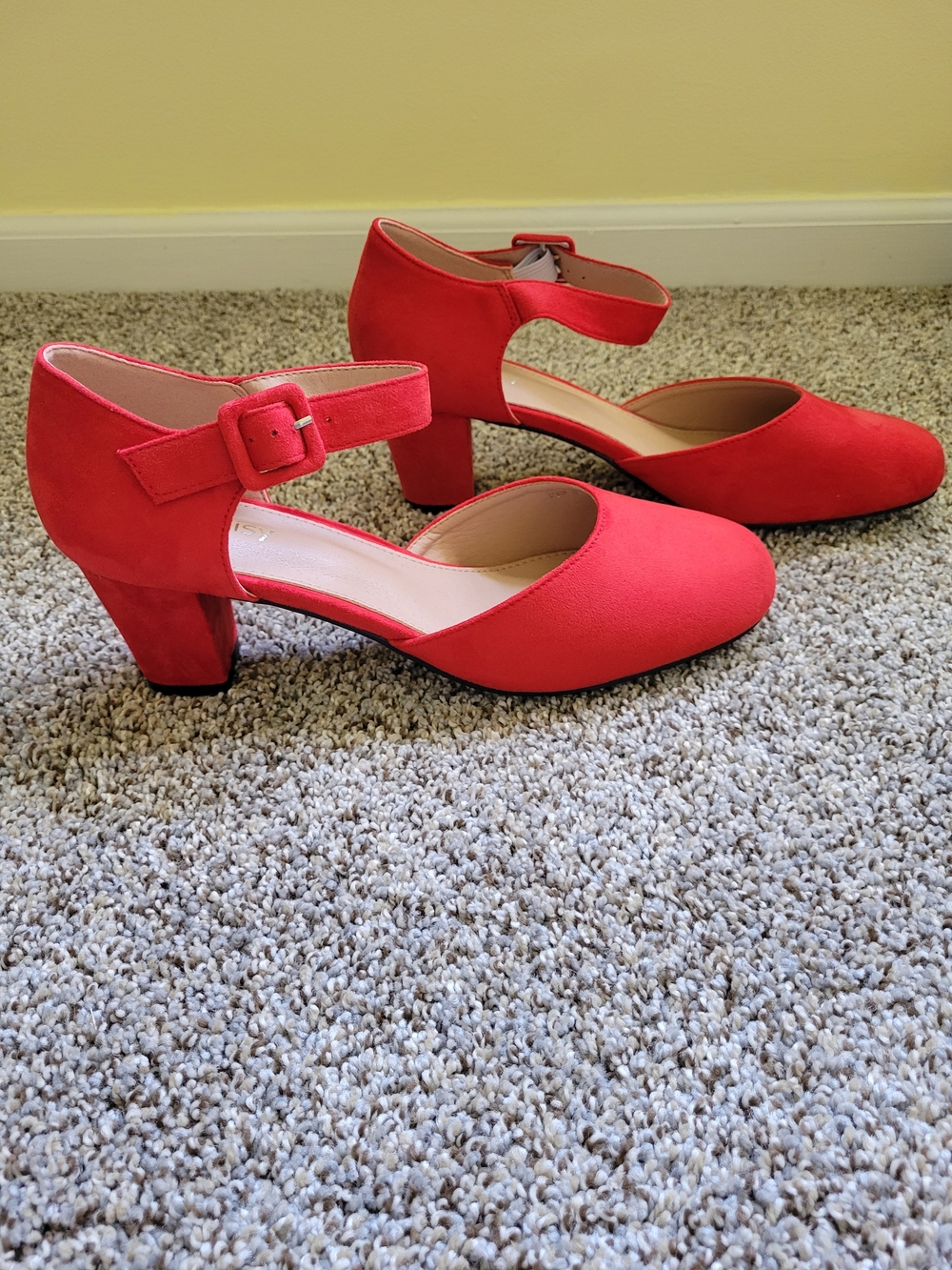 Red Suede Ankle-Strap Block Heels for Men (Mens Size 12)